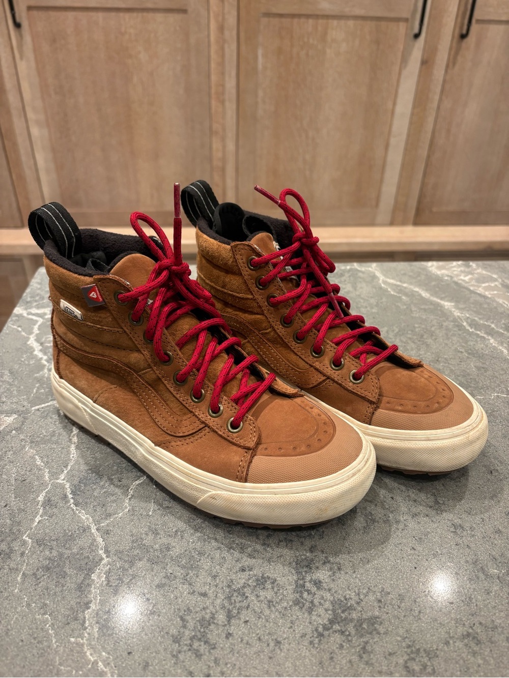 Vans Kids Brown Suede High-Top Boots with Red Laces